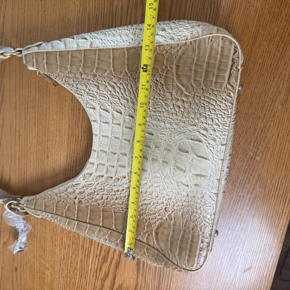 Beige Croc Embossed Faux Leather Hobo Shoulder‎ Bag Handbag Zip Closure - Picture 10 of 13